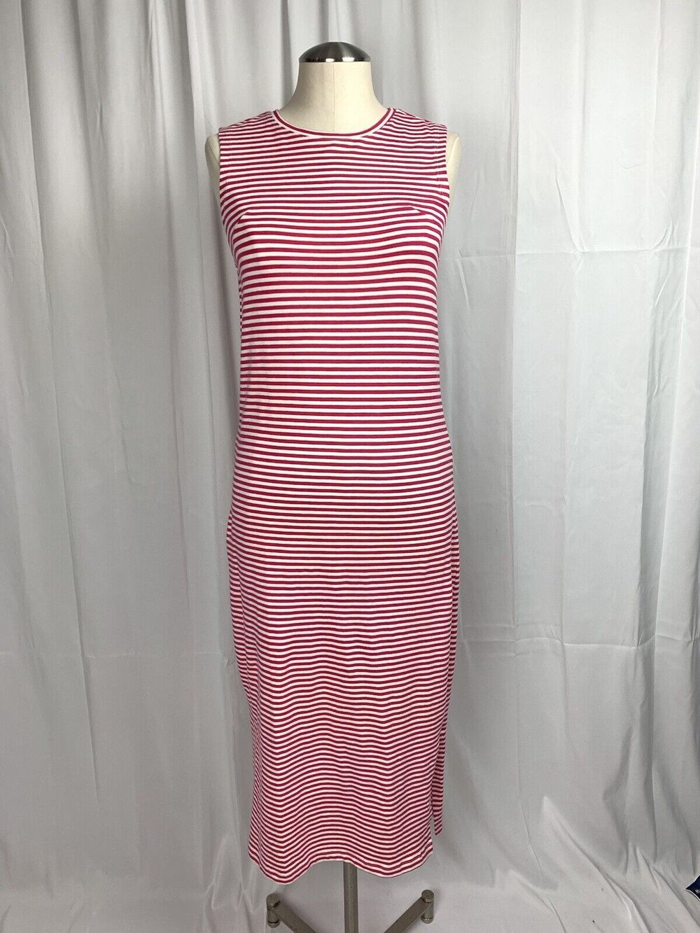 Jacqueline De Yong Hot Pink White Striped T-Shirt Tank Dress Sleeveless Size XS